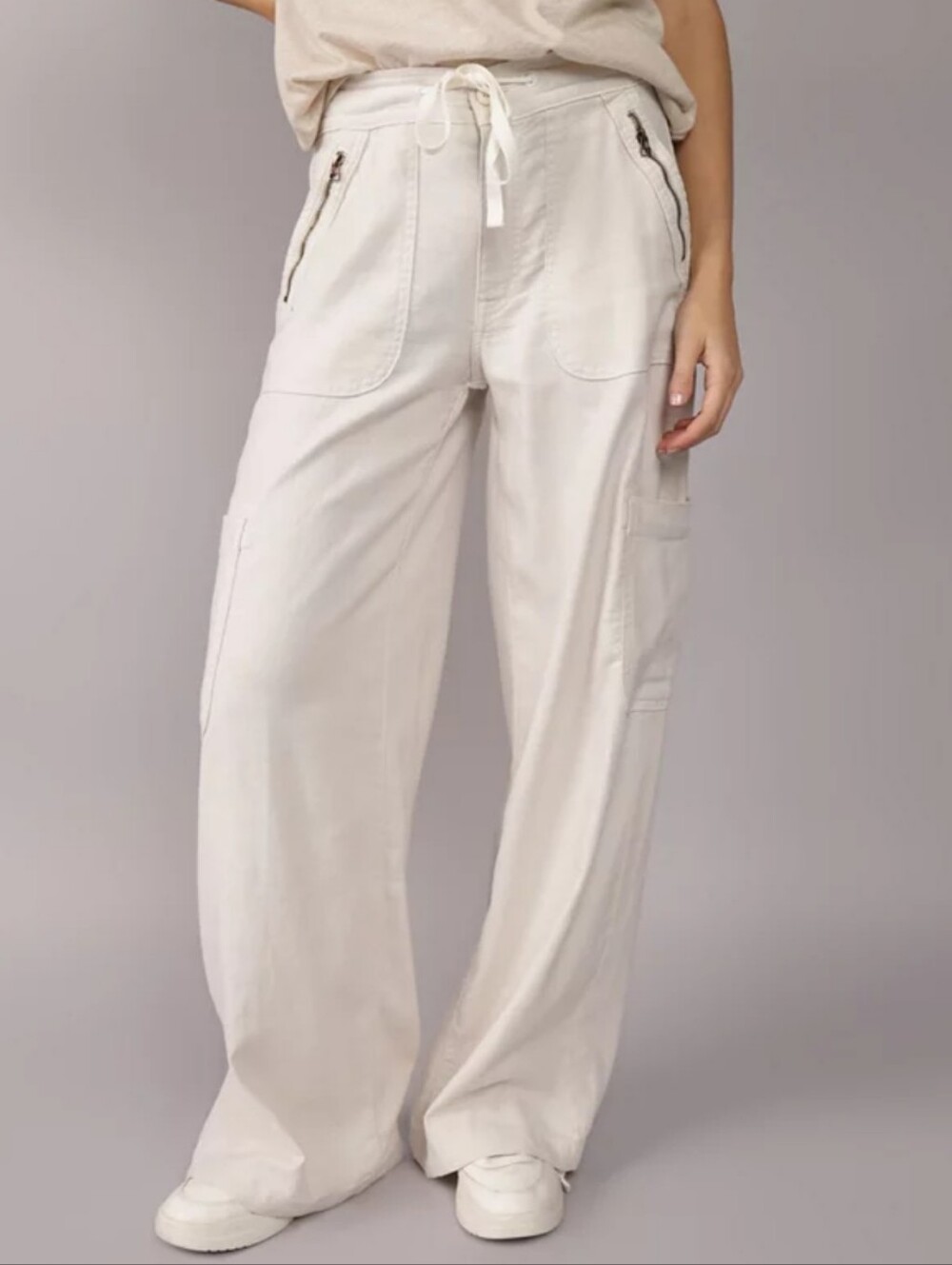American Eagle Dreamy Drape Linen-Blend Baggy Wide-Leg Cargo Pant